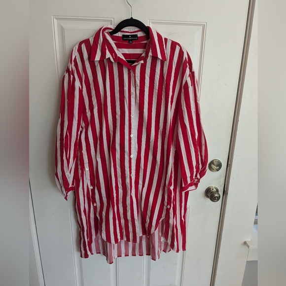 Tuckernuck Pomander Place Brenna Red and White Striped Cover-Up Dress - Picture 2 of 4